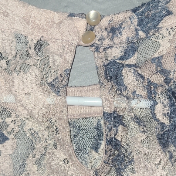 Lace Mini Dress Tunic Sweetheart Neck Pastel Peach Blu Gray Rose Floral Coquette - Picture 9 of 11